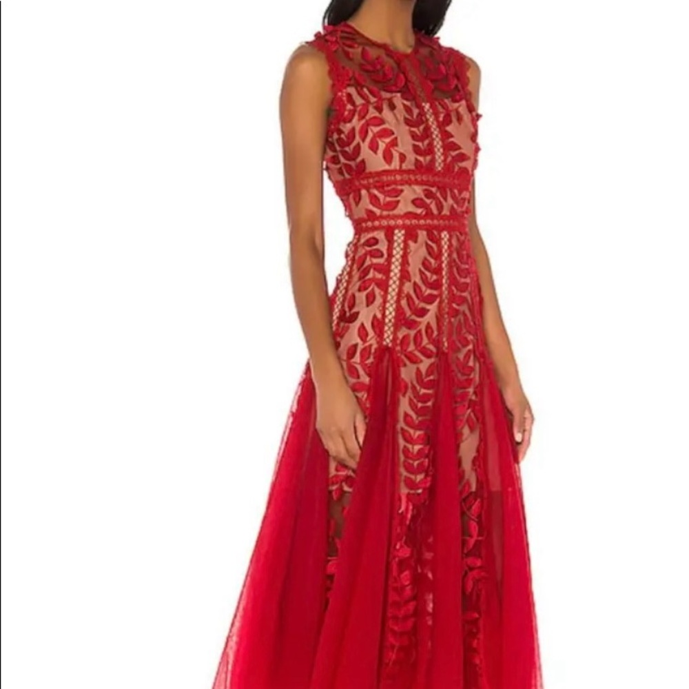 Bronx and Banco Bold Red Lace & Appliqué Midi Dress - Picture 2 of 11